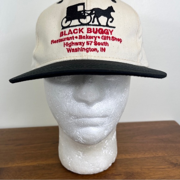 Black Buggy Hat Snapback Cap Mens Beige Restaurant Amish Buffet Indiana Bakery - Picture 3 of 14